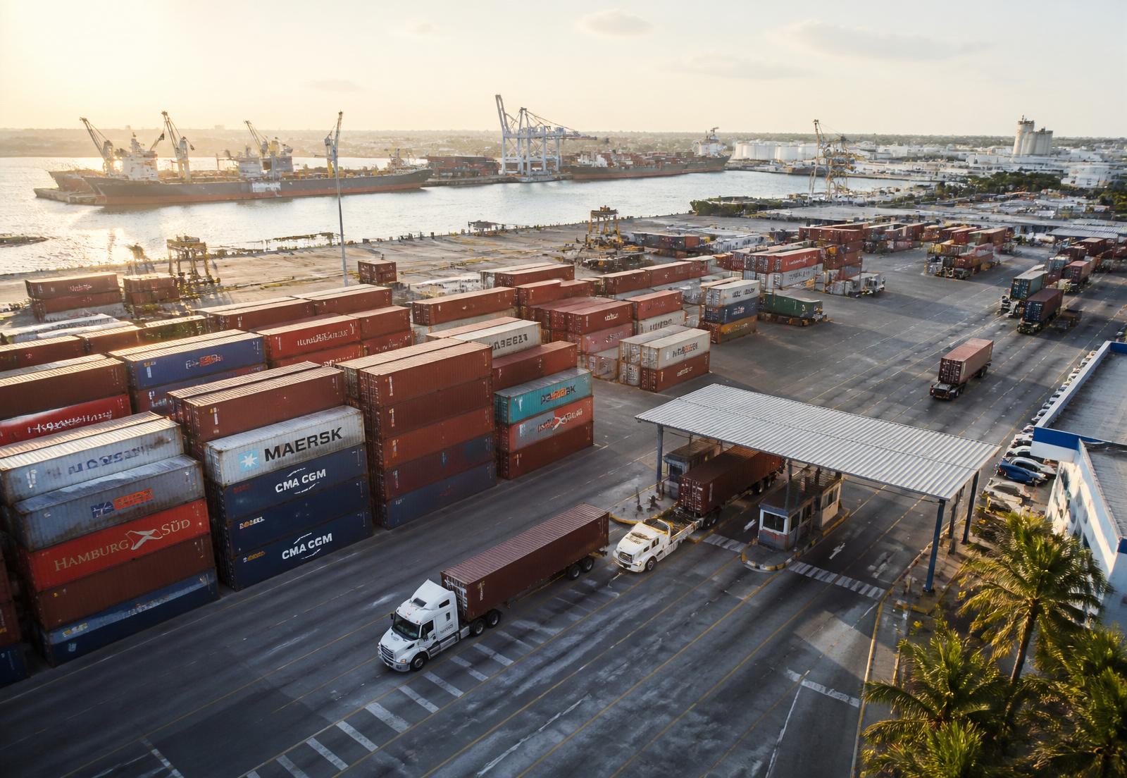 EL DORADO logistics yard with containers and trucks